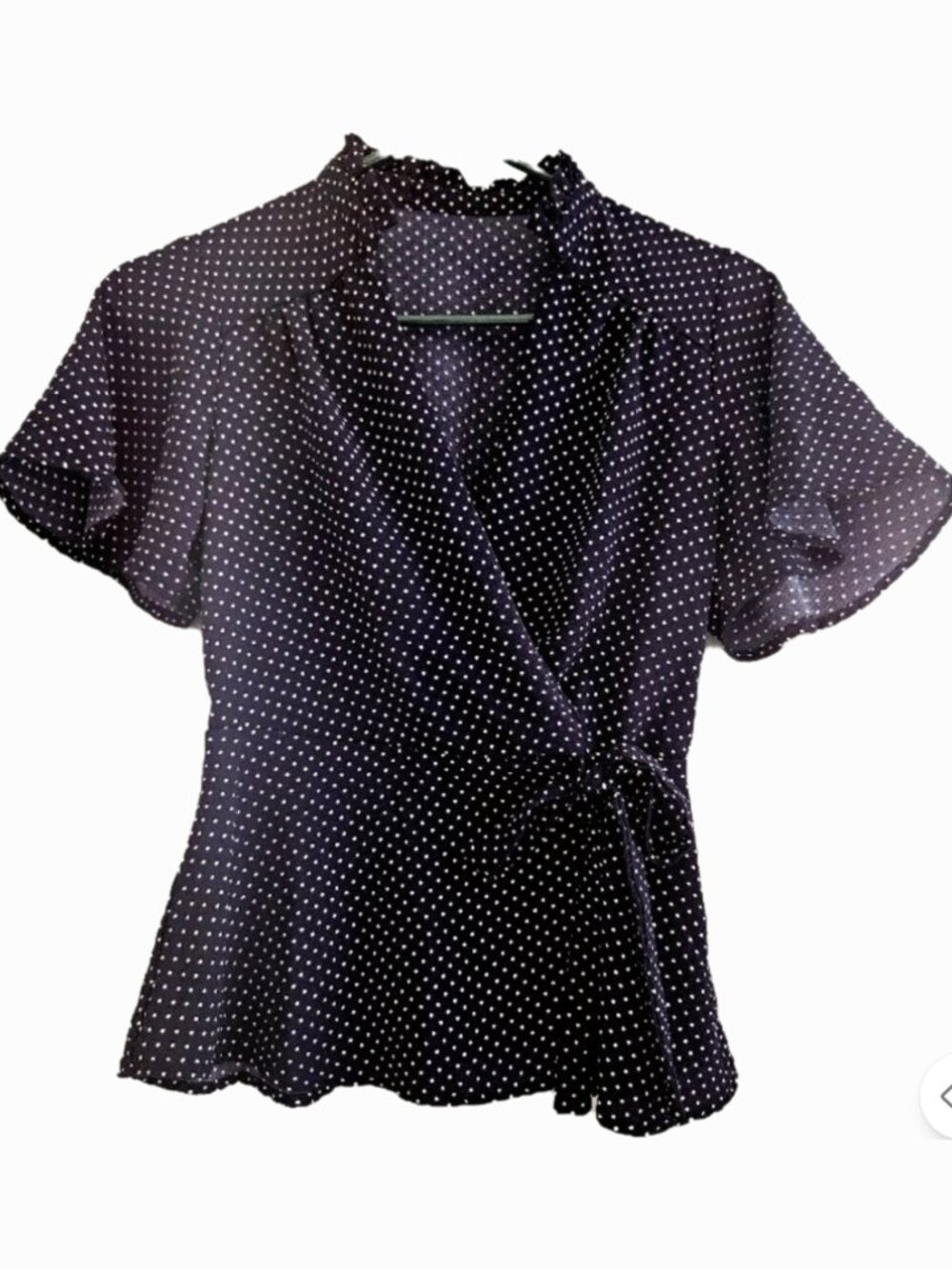 Blue White Dot V Neck Top Size S